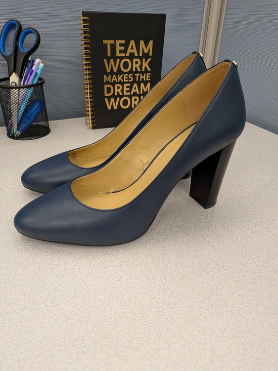 Michael Kors Shoes - Michael Kors Navy Leather Block Heel Pumps